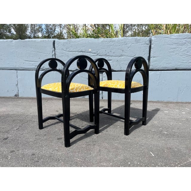 1930s Pair of Original Art Deco Stools, Ottoman, Wood, Black, Yellow For Sale - Image 12 of 16