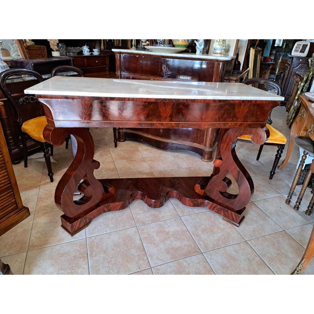 Wood Empire French Console Table in Mahogany & Marble, 1800s For Sale - Image 7 of 7