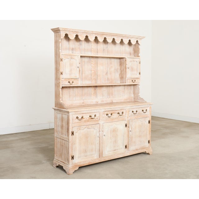 English Late 20th Century Country English Cerused Limed Oak Welsh Cupboard Dresser For Sale - Image 3 of 18