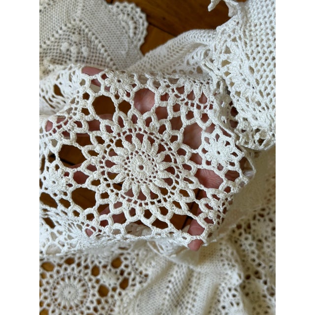 Vintage Handmade Crochet Coverlet Throw Blanket or Tablecloth Cottagecore Home Decor For Sale - Image 12 of 12