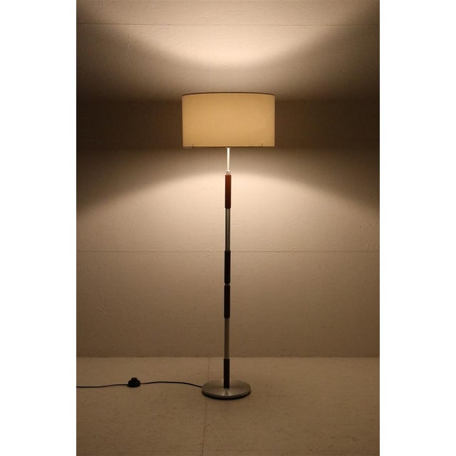 Large Mid-Century Danish Aluminum and Teak Floor Lamp with Cotton Lampshade, 1960s For Sale - Image 10 of 14