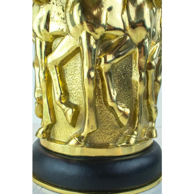 Vintage 1983 Sarreid #9018 — 8 Prancing Horses — Brass & Leather Table Lamp, Black & Gold For Sale In Minneapolis - Image 6 of 16
