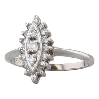 0.20ctw Diamond 3-Stone Marquise Halo Ring 14k White Gold Size 6.25 For Sale