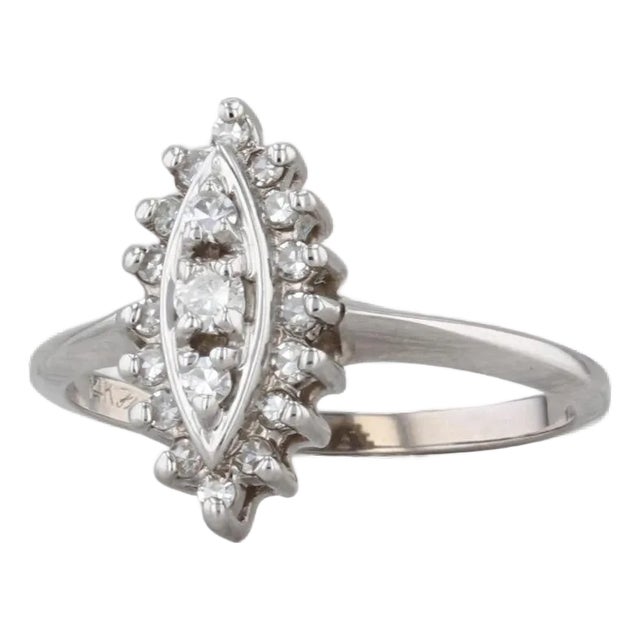0.20ctw Diamond 3-Stone Marquise Halo Ring 14k White Gold Size 6.25 For Sale