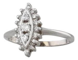0.20ctw Diamond 3-Stone Marquise Halo Ring 14k White Gold Size 6.25
