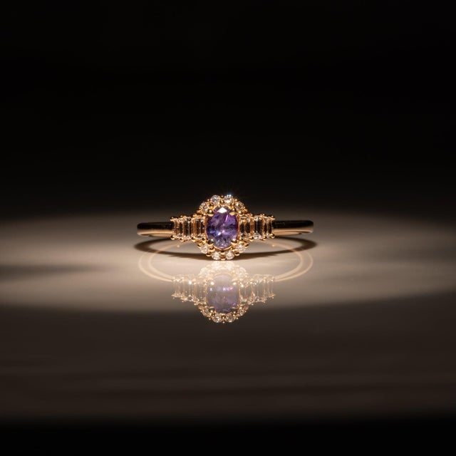 2020s Alexandrite Ring With Earth-Mined Diamond Accents in Solid 14k Gold, 5x3.5mm For Sale - Image 5 of 12