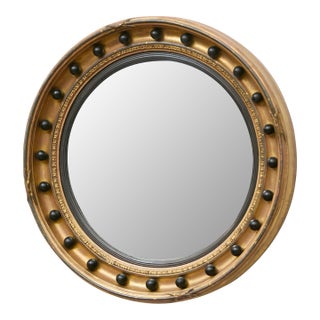 English Regency Giltwood Convex Mirror with Ebonized Ball Accents For Sale