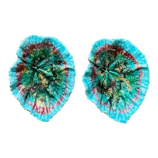 Vintage Regency Majolica Leaf Plates - Set of 2 For Sale