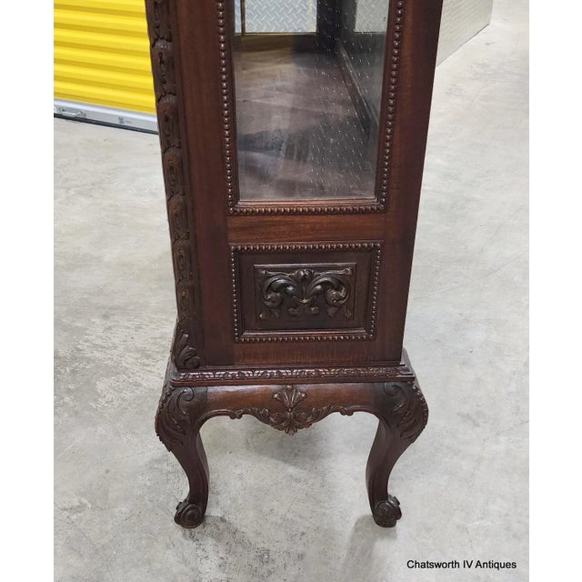 Antique Carved Mahogany French Victorian Style Curio Display Cabinet C1940s For Sale - Image 11 of 15
