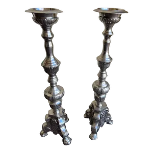 Antique Italian Crome Bronze Candlestick- a Pair