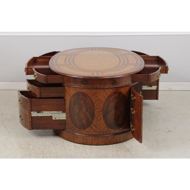 Brown Maitland Smith Leather Top Oval Partners Desk For Sale - Image 8 of 18