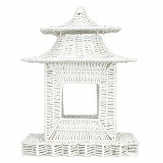 White Scalloped Wicker Pagoda, Medium For Sale