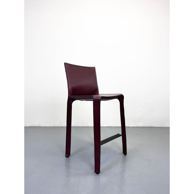 Leather Bar CAB 410 Stools in Bordeaux Red by Mario Bellini for Cassina, Set of 2 For Sale - Image 5 of 12