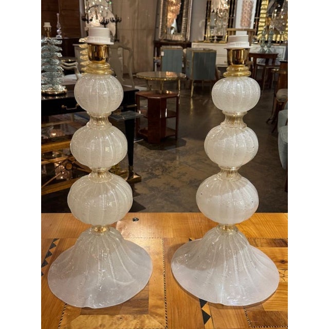 Modern Pair of Modern Silk Murano Glass Lamps For Sale - Image 3 of 5