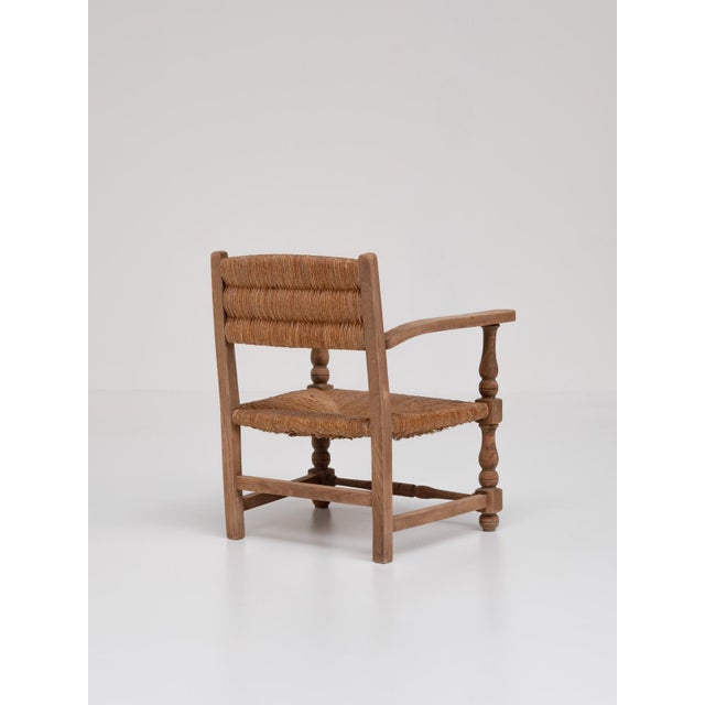Brown French Rustic Oak and Rush Armchairs, 1950s, Set of 2 For Sale - Image 8 of 11