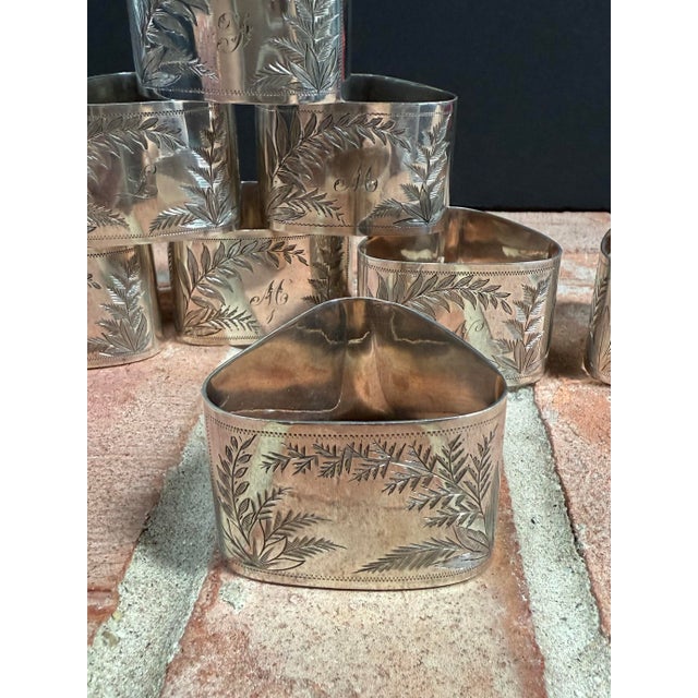Late 19th Century Antique Victorian Era Silver Plate Engraved Napkin Rings With Original Box For Sale - Image 5 of 10