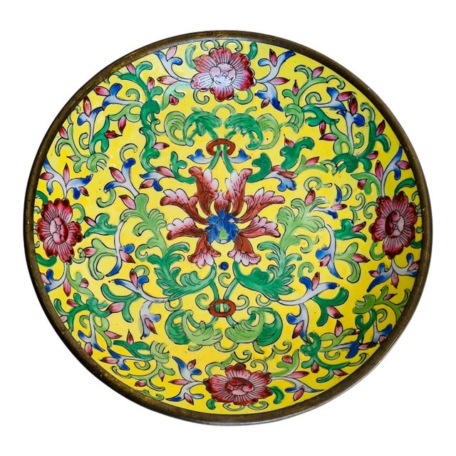 Vintage Famille Noir Silver Cased Porcelain Bowl Trinket Catchall Dish For Sale