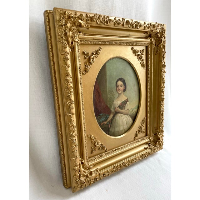 19th Century Portrait Painting of Girl With Scottish Tartan, Framed For Sale - Image 4 of 9