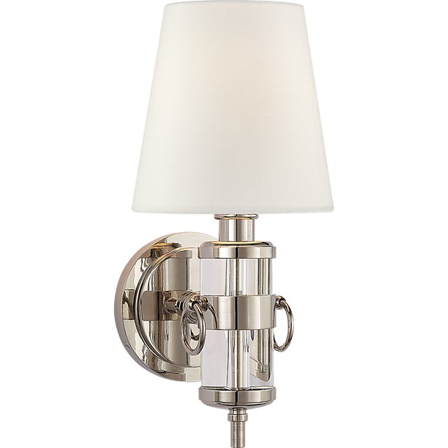 Jonathan Sconce in Crystal with Linen Shade Designer: Thomas O'Brien Finish: Crystal Height: 13.5" Width: 6" Extension: 7"...