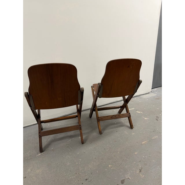 Pair 1940s American Seating Company Wood Folding Chairs Excellent Condition For Sale - Image 11 of 11