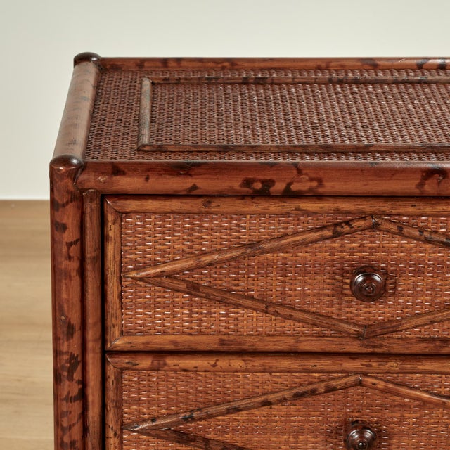 Pair of Vintage British Colonial Style Faux Bamboo and Grasscloth Stands For Sale - Image 13 of 13