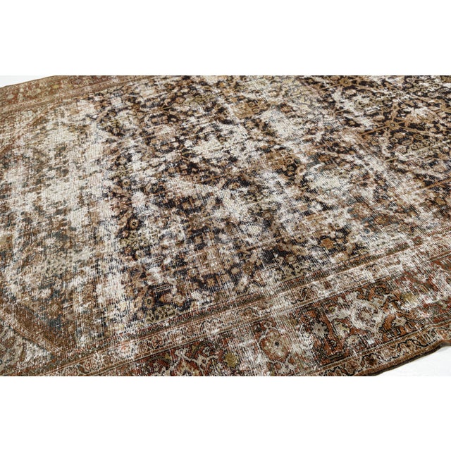 Ivory Antique Mahal Rug With Exquisite Distressed Wabi-Sabi Patina For Sale - Image 8 of 11