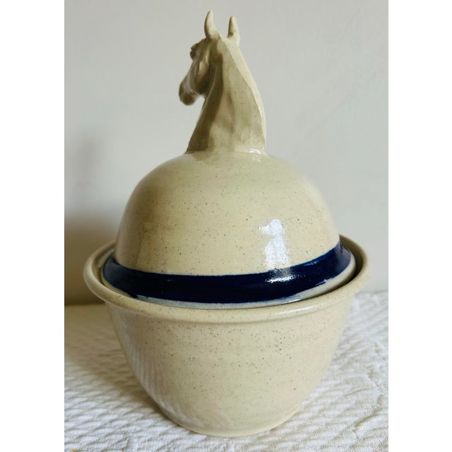 1990s Vintage 1990 Unique Studio Pottery Stoneware Horses Head Covered Serving Dish For Sale - Image 5 of 11