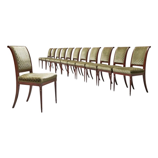 19th Century Empire Chairs in Mahogany, Brass and Velvet, Set of 12 For Sale