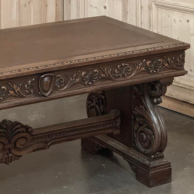 Antique Italian Renaissance Executive Desk With Faux Leather For Sale - Image 13 of 18