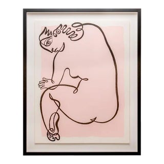 Vintage Figurative Black Line Print by Jean Negulesco, Pink For Sale