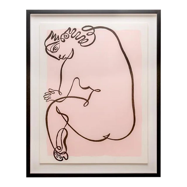 Vintage Figurative Black Line Print by Jean Negulesco, Pink For Sale