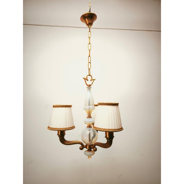 Metal Brass and Murano Chandelier with Silk Lampshades, 1950s For Sale - Image 7 of 18
