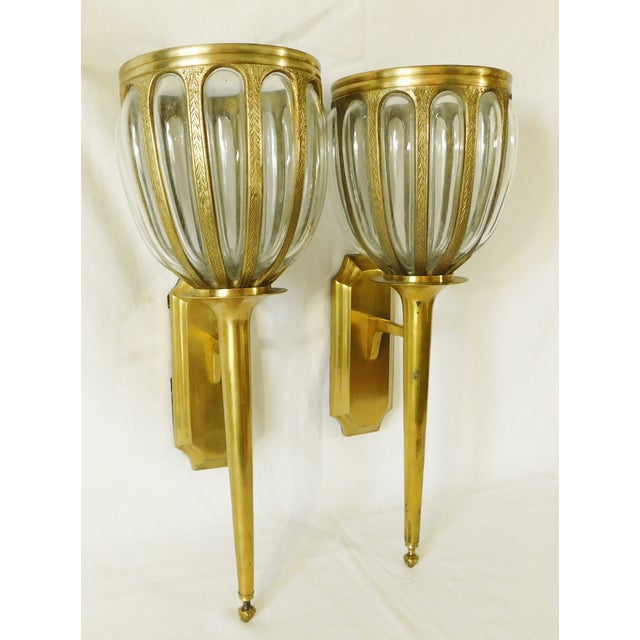 Large Pair Vintage Bombay Company Solid Brass & Hand Blown Glass Candle