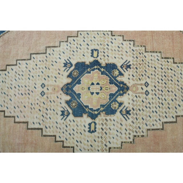 1970s Vintage Turkish Handmade Wool Cotton Blue Area Rug For Sale - Image 10 of 11