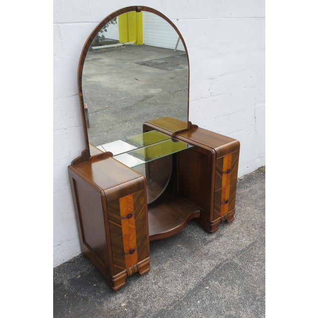 Brown 1920s Art Deco Vanity Makeup Table and Stool For Sale - Image 8 of 12