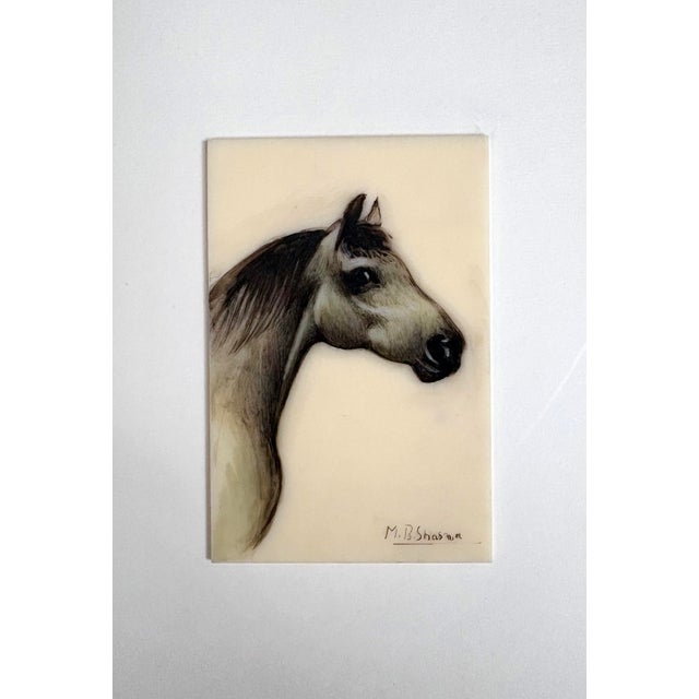 An original miniature ink drawing of a horse’s head by M. B. Sharma, an artist from India. Executed in ink on synthetic...
