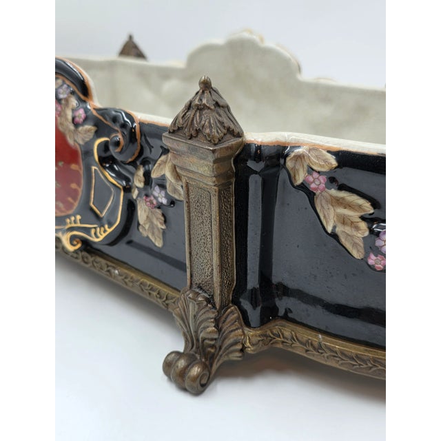 Royal Blue Antique XL Castilian Porcelain Bronze Bowl Centerpiece Clawfoot Floral Victorian For Sale - Image 8 of 15