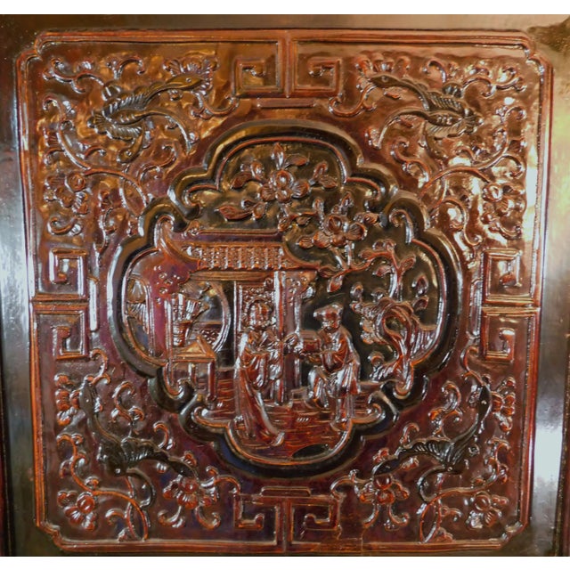 Antique 19th Century Chinese Figural Carved Wood Cabinet or Armoire For Sale - Image 4 of 12