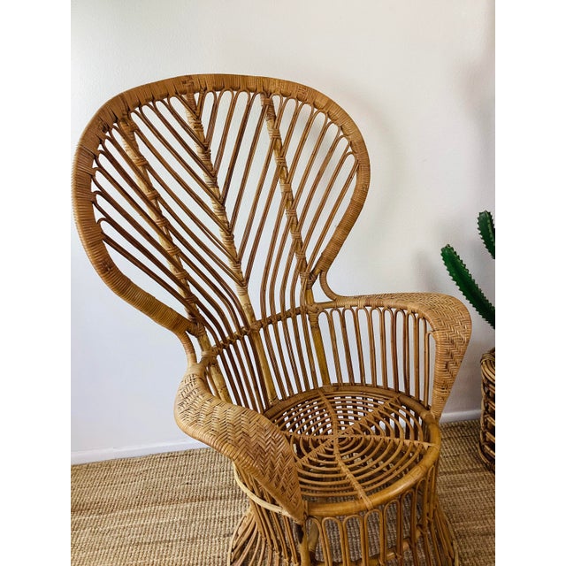 Tan Vintage 1960s Rattan Peacock Style Chair Italian Modern Gio Ponti Style For Sale - Image 8 of 10