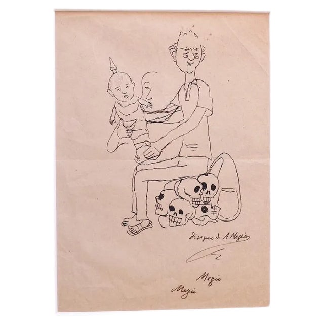 Alfredo Mezio, Figure, Pen on Paper, 1930s For Sale