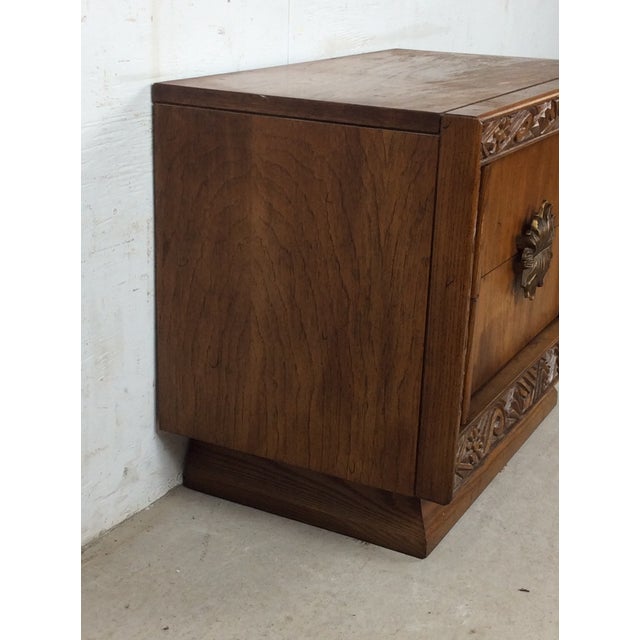 Lane Furniture Mid Century Modern Two Drawer Nightstand With Unique Brass Hardware For Sale - Image 4 of 16
