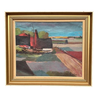 Kai Christensen, Cubist Landscape, 1950s, Oil on Canvas, Framed For Sale