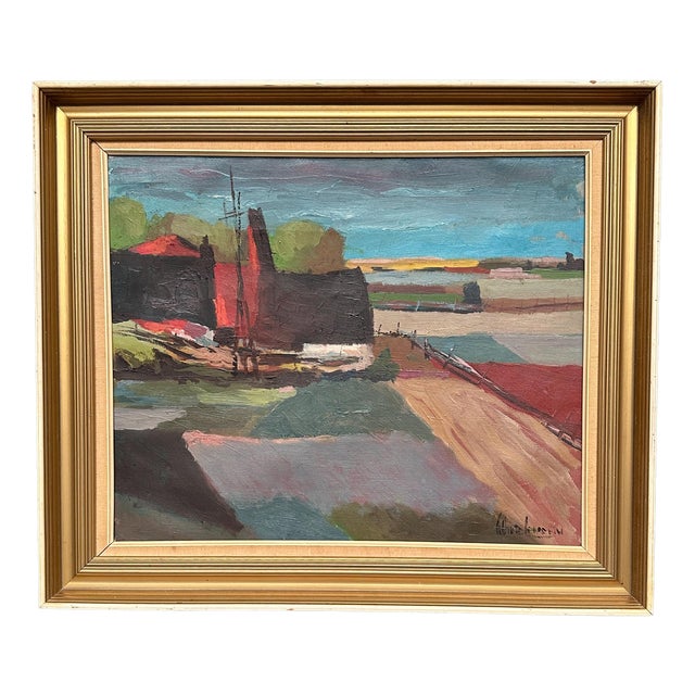 Kai Christensen, Cubist Landscape, 1950s, Oil on Canvas, Framed For Sale