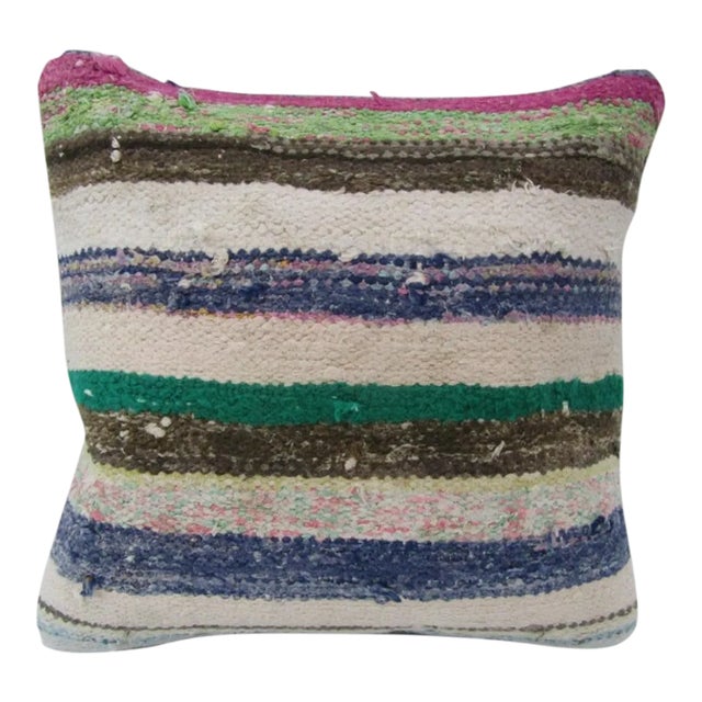 Handmade Striped Turkish Kilim Pillow Cover For Sale
