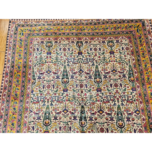 Ivory Antique Indian Agra Rug, Hand-Knotted Wool, Tree of Life Design, Ivory & Yellow, 8x15 For Sale - Image 8 of 15