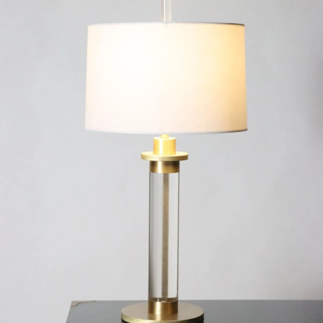Metal A Pair of 1950s Lucite and Brass Column Table Lamps For Sale - Image 7 of 11