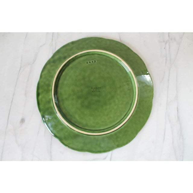 Hollywood Regency Vintage Olfaire Portuguese Majolica Green Cabbage Plate For Sale - Image 3 of 5