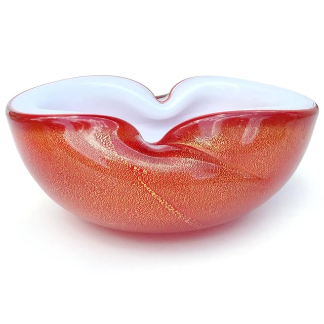 Mid 20th Century Vintage Murano Barbini Orange White Gold Flecks Italian Art Glass Midcentury Bowl Ashtray Dish For Sale - Image 5 of 9
