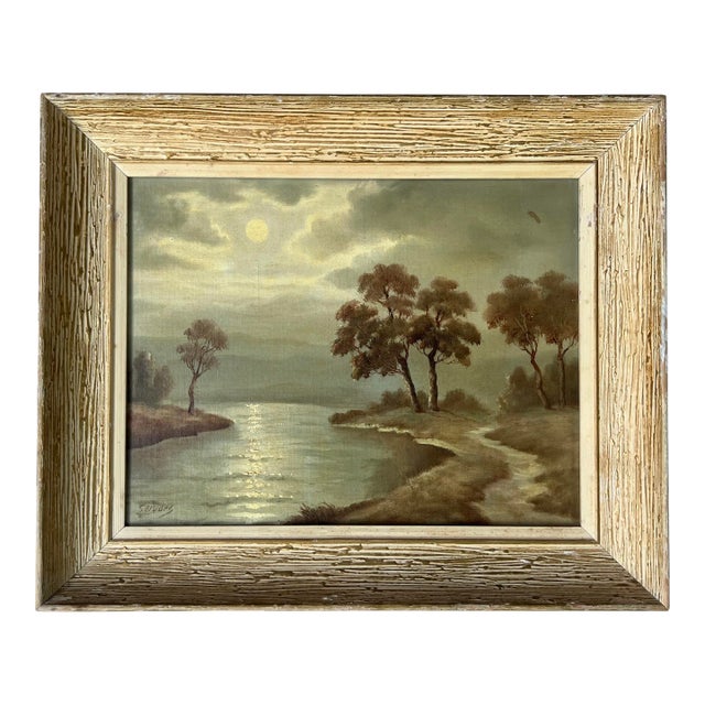 60's Jakob Servaes " Belguiam Moon " Impressionist Oil Painting, Framed For Sale