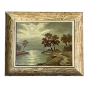 60's Jakob Servaes " Belguiam Moon " Impressionist Oil Painting, Framed